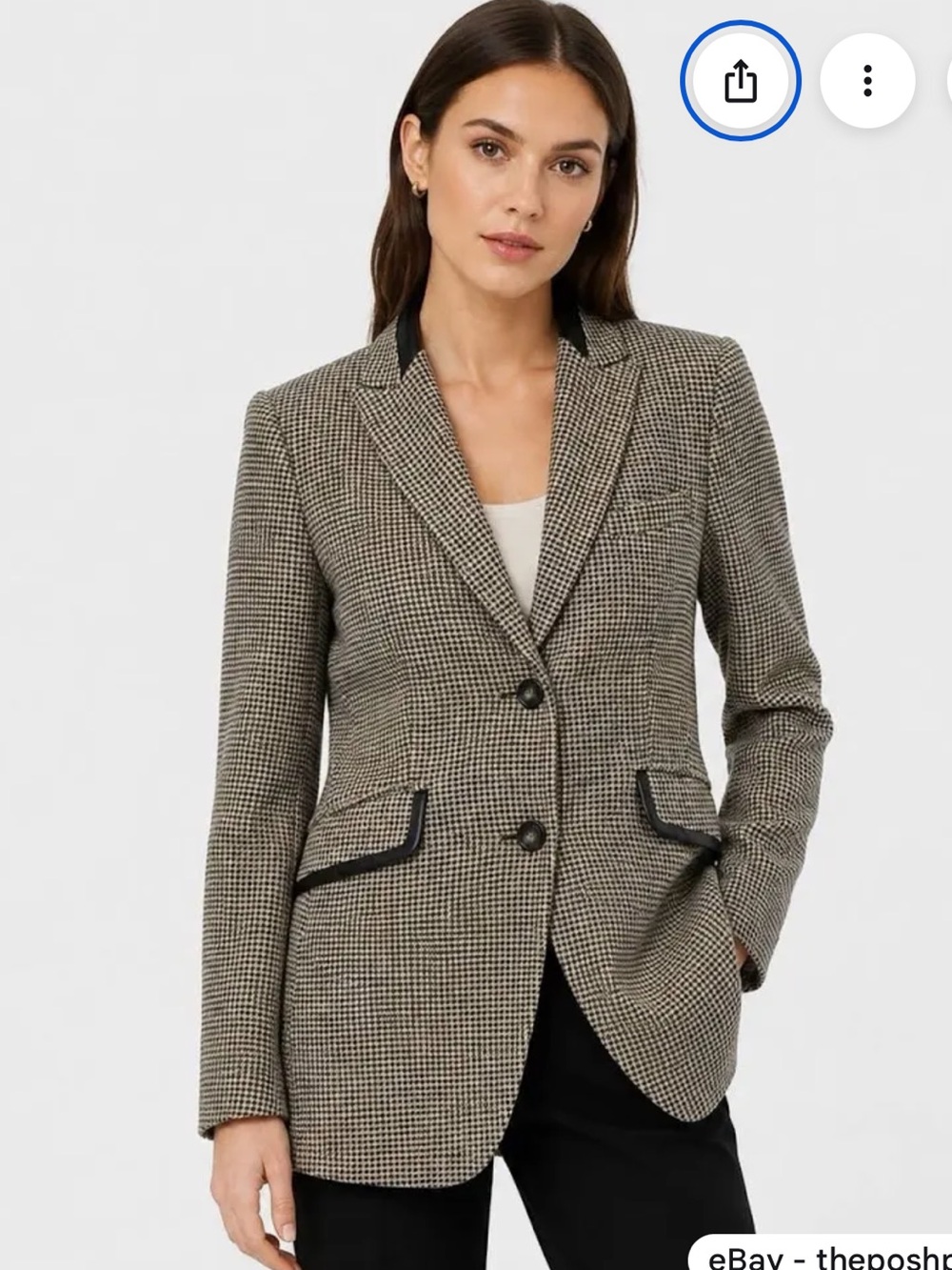 Theory Aerianna Houndstooth Tweed Wool Leather Blazer 6 Riding Jacket Equestrian